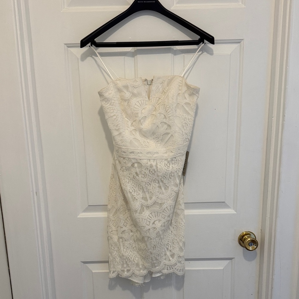 Adelyn Rae Strapless Cream Lace Dress